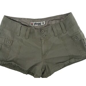 Plugg Vintage Micro Shorts Cargo Women's 13 Y2K Olive 90s Festival Distressed